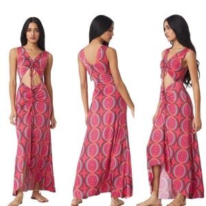 MISA Los Angeles Lotta Sleeveless Cutout V-Neckline Ruched Maxi Dress Size Large